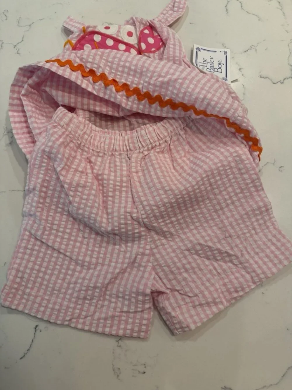The Bailey Boys Pink Gingham Crab Applique Pillowcase Tank Top Shorts Set Size 5